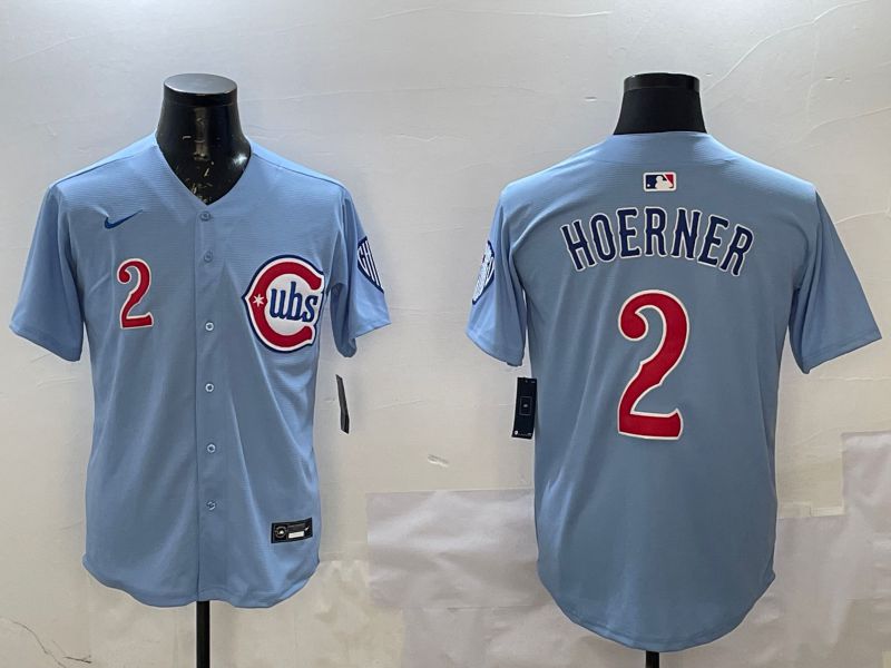 Men Chicago Cubs #2 Hoerner Light Blue Throwback 2025 Nike MLB Jersey style 1